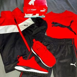 Boys toddler Puma track suit, long sleeve T-shirt,  and 7c Puma shoe